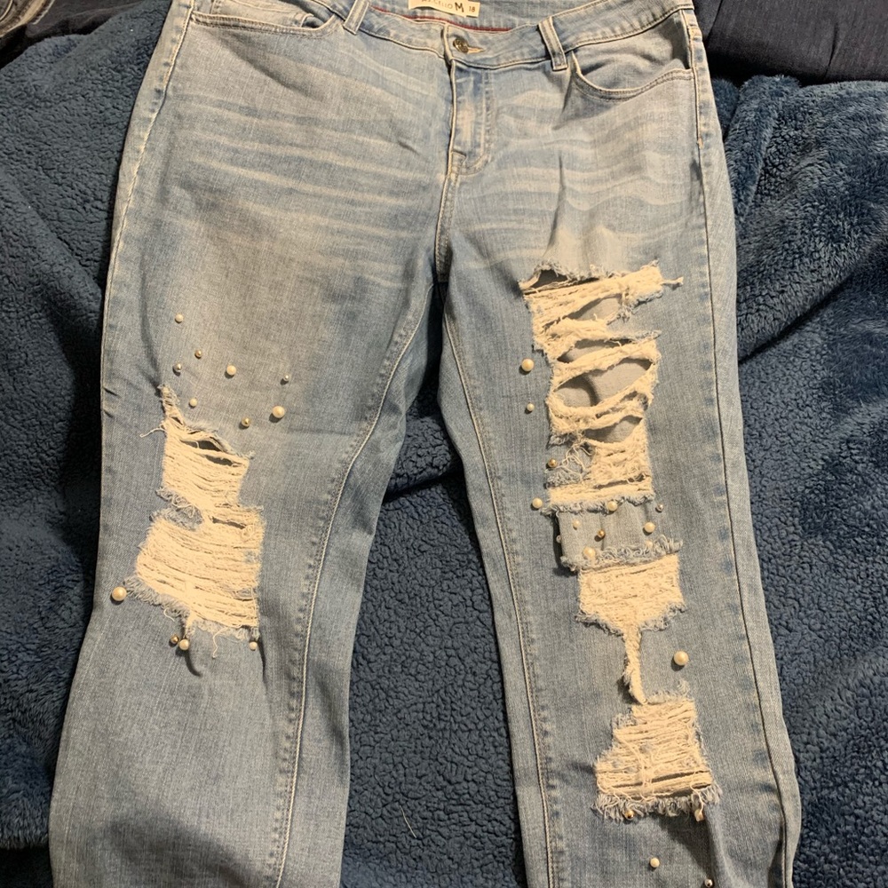 Distressed and embellished denim size 18